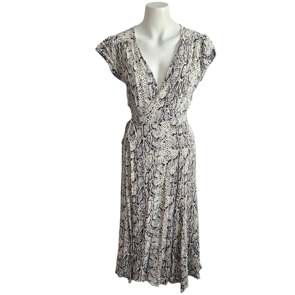 Reformation Carina Wrap Midi Rattlesnake Print Dress Size Large - Picture 2 of 11